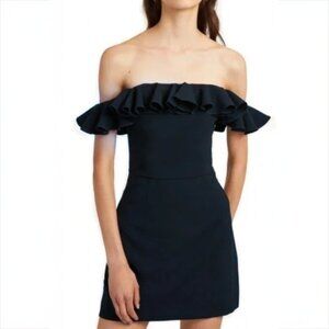 French Connection Off the Shoulder Ruffle Mini Dress in navy Blue 10